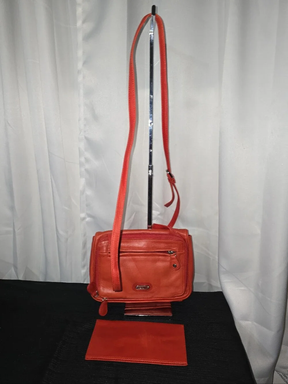 PERLINA MULTIPOCKETS Red Leather Crossbody Bag — Vibrant Red Shoulder Purse